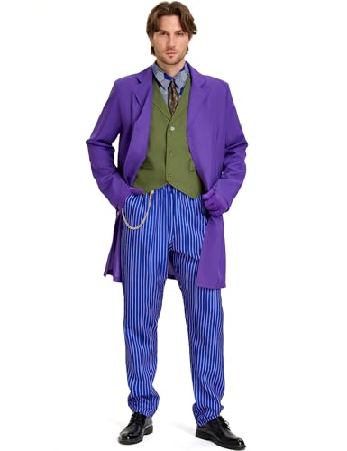 Zeepair Violettes Clown-Kostüm für Herren und Erwachsene, Deluxe-Bösewicht-Cosplay-Outfit, für Herren, böser Clown-Kostüm, Übergröße, Anzug, Halloween-Party-Set von Zeepair