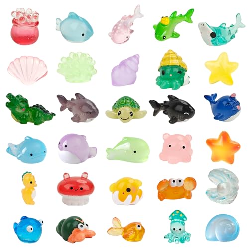 Ozean-Mini-Harz-Tiere, 30 Stile, winzige Meerharz-Tierfiguren, Miniatur, kleine Kunststoff-Tierfiguren, Großpackung für Garten, Mikro-Landschaft, DIY, Aquarium, Topfpuppenhaus-Dekor von Zeevill