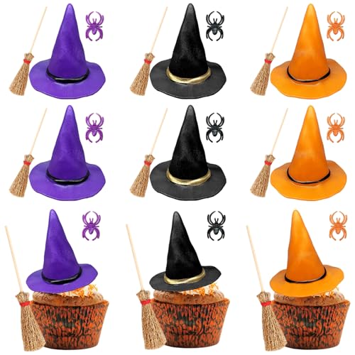 27-teiliges Halloween-Hexen-Thema-Kuchenaufsatz-Set, Mini-Hexenhüte, Besen und Spinnenringe für Cupcake-Dekorationen, Hexen-DIY-Partyzubehör, Zauberer-Geburtstagstorten-Dessert-Dekoration 27-teiliges Halloween-Hexen-Thema-Kuchenaufsatz-Set, Mini-Hexenhüte, Besen und Spinnenringe für Cupcake-Dekorationen, Hexen-DIY-Partyzubehör, Zauberer-Geburtstagstorten-Dessert-Dekoration von Zefrorden