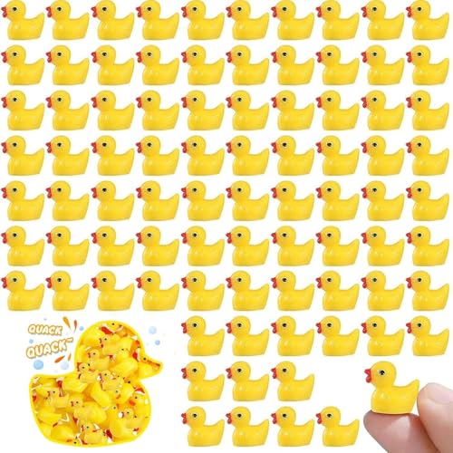 100 Stück Mini Harz Enten,Mini Quietscheente,Mini Gummienten,Mini Enten Figuren,Mini Resin Ducks,Miniatur Enten für Aquarium Miniaturgarten Puppenhaus Topfdekorationen DIY-Zubehör Heimdekora von ZeiLaBang Kakadi