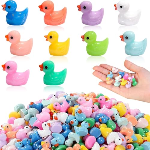 100 Stück Mini Harz Enten,Mini Quietscheente,Mini Gummienten,Mini Enten Figuren,Mini Resin Ducks,Miniatur Enten für Aquarium Miniaturgarten Puppenhaus Topfdekorationen DIY-Zubehör Heimdekora von ZeiLaBang Kakadi