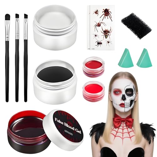 3 in 1 Halloween Schminke,Karnevalsschminke,Halloween Gesichtsfarbe mit Makeup Pinsel,Halloween Spezialeffekt Make Up Set,Face Paint für TheaterschminkeKarnevals Party Make up für Kinder Erwachsene von ZeiLaBang Kakadi