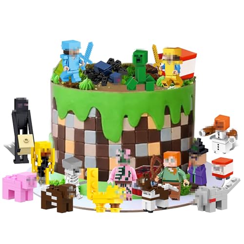 17 Stück Pixe Figuren Tortendeko,Pixel Tortendeko Jungen,Mini Figurines Cake Toppers,Cartoon Mini Tortenfiguren,Happy Birthday Topper für Jungen Geburtstag Party Kuchen Dekoration Supplies von ZeiLaBang Kakadi