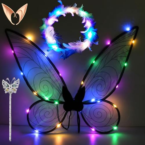 LED Feenflügel Leuchtende,Feenflügel Kinder,Schmetterlingsflügel mit Elfenöhren,LED Feder Stirnbänder und Schmetterling Feenstäbe,Fairy Wings,Flügel Fee,für Halloween,Karneval,Party,Fasching Kostüm LED Feenflügel Leuchtende,Feenflügel Kinder,Schmetterlingsflügel mit Elfenöhren,LED Feder Stirnbänder und Schmetterling Feenstäbe,Fairy Wings,Flügel Fee,für Halloween,Karneval,Party,Fasching Kostüm von ZeiLaBang Kakadi