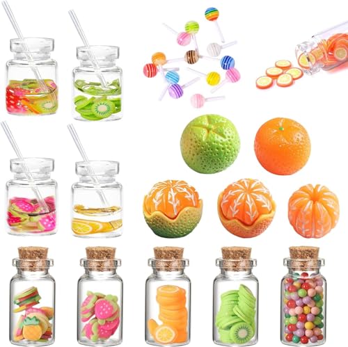 Miniatur Wichtel Zubehör,1:12 Puppenhaus Obst Glas und Trinken Set,Miniatur Fruchtscheiben Glasflasche,Miniatur Süßigkeitenglas,Miniatur Lebensmittel Puppenhaus,Miniatur Puppenhaus Zubehör von ZeiLaBang Kakadi