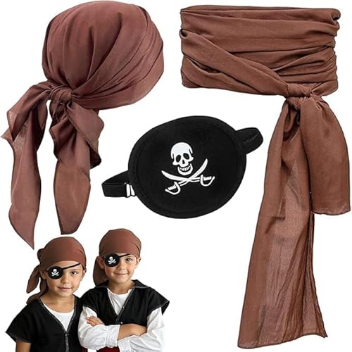 Piraten Accessoires Set,Piratenkapitän Kostümzubehör mit Piraten Stirnband Taillengürtel Augenklappe,Mittelalter Piratenkostüm Zubehör Set,Piraten Kostüm Zubehör für Halloween Karneval Cosplay Party von ZeiLaBang Kakadi