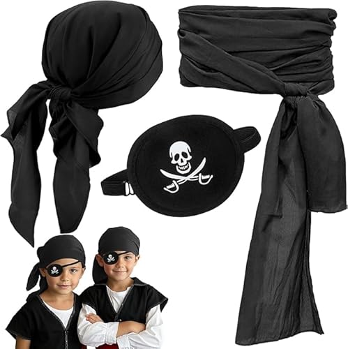 Piraten Accessoires Set,Piratenkapitän Kostümzubehör mit Piraten Stirnband Taillengürtel Augenklappe,Mittelalter Piratenkostüm Zubehör Set,Piraten Kostüm Zubehör für Halloween Karneval Cosplay Party von ZeiLaBang Kakadi