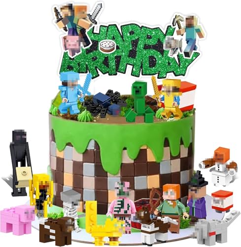 17 Stück Pixe Figuren Tortendeko,Pixel Tortendeko Jungen,Mini Figurines Cake Toppers,Cartoon Mini Tortenfiguren,Happy Birthday Topper für Jungen Geburtstag Party Kuchen Dekoration Supplies von ZeiLaBang Kakadi