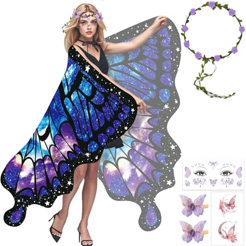 Schmetterling Kostüm Damen,Schmetterling Kostüm Erwachsene,Kostüm Schmetterling Damen,Schmetterling Umhang Damen,Karneval Kostüm Damen,Verkleidung Schmetterlingsflügel für Karneval,Mottoparty von ZeiLaBang Kakadi