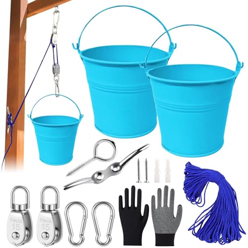 ZeiLaBang Kakadi Flaschenzug Kinder, Flaschenzug mit Metalleimer, Zubehör fürs Baumhaus Spielturm (Blau, 2Pcs) von ZeiLaBang Kakadi