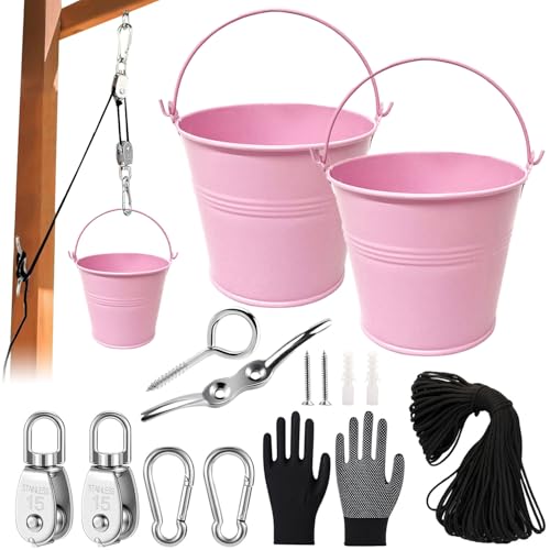 ZeiLaBang Kakadi Flaschenzug Kinder, Flaschenzug mit Metalleimer, Zubehör fürs Baumhaus Spielturm (Rosa, 2Pcs) von ZeiLaBang Kakadi