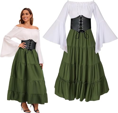 ZeiLaBang Kakadi Mittelalter Kostüm für Damen,Kleid Damen Trompetenärmel,Gothic Retro Kleid,Mittelalter Renaissance Kostüme,Renaissance Viktorianisches Kleid,Damen Renaissance Mittelalter Kostüme von ZeiLaBang Kakadi