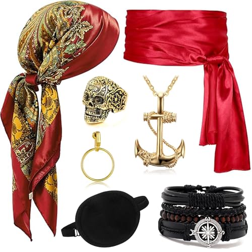 ZeiLaBang Kakadi Piraten Accessoires Set,Piratenkapitän Kostümzubehör,Mittelalter Piratenkostüm Zubehör Set,Piraten Kostüm Zubehör für Halloween Karneval Cosplay Party von ZeiLaBang Kakadi