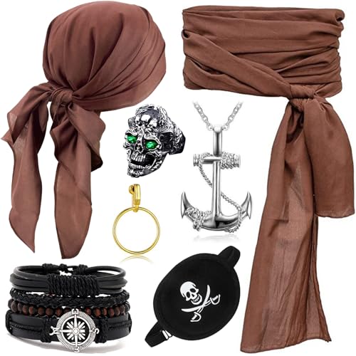 ZeiLaBang Kakadi 7PCS Piraten Accessoires Set,Piratenkapitän Kostümzubehör,Mittelalter Piratenkostüm Zubehör Set,Piraten Kostüm Zubehör für Halloween Karneval Cosplay Party von ZeiLaBang Kakadi