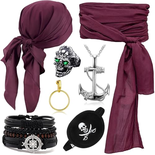 ZeiLaBang Kakadi 7PCS Piraten Accessoires Set,Piratenkapitän Kostümzubehör,Mittelalter Piratenkostüm Zubehör Set,Piraten Kostüm Zubehör für Halloween Karneval Cosplay Party von ZeiLaBang Kakadi