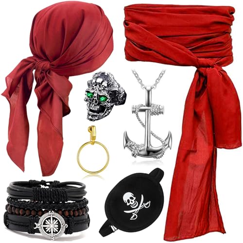 ZeiLaBang Kakadi ﻿7PCS Piraten Accessoires Set,Piratenkapitän Kostümzubehör,Mittelalter Piratenkostüm Zubehör Set,Piraten Kostüm Zubehör für Halloween Karneval Cosplay Party von ZeiLaBang Kakadi