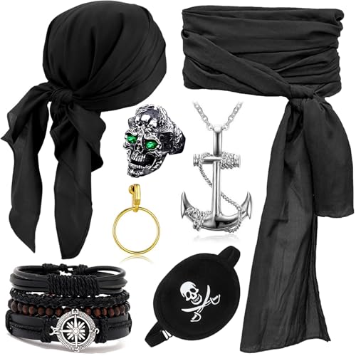 ZeiLaBang Kakadi 7PCS Piraten Accessoires Set,Piratenkapitän Kostümzubehör,Mittelalter Piratenkostüm Zubehör Set,Piraten Kostüm Zubehör für Halloween Karneval Cosplay Party von ZeiLaBang Kakadi