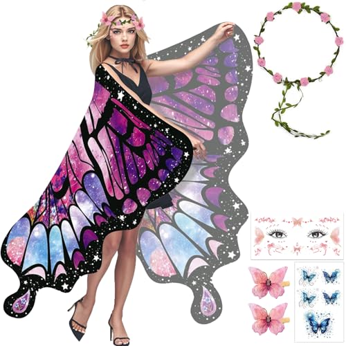 Schmetterling Kostüm Damen,Schmetterling Kostüm Erwachsene,Kostüm Schmetterling Damen,Schmetterling Umhang Damen,Karneval Kostüm Damen,Verkleidung Schmetterlingsflügel für Karneval,Mottoparty von ZeiLaBang Kakadi