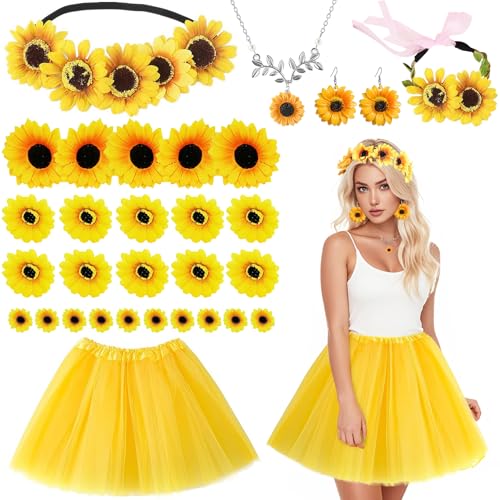 Damen Sonnenblumen Kostüm,Sonnenblumen Kostüm Accessoires Set,Sonnenblumen Kostüm,Faschingskostüme Damen Sonnenblume,Sonnenblumen Kostüm Damen für Karneval Halloween Fasching Mottoparty von ZeiLaBang Kakadi