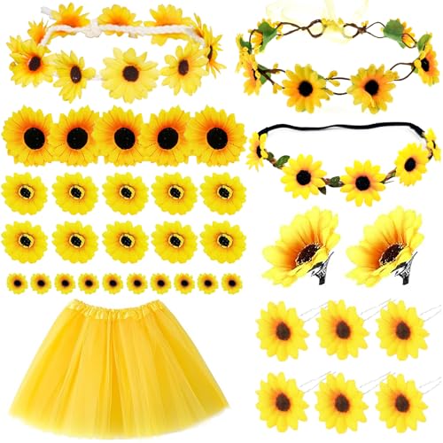 Damen Sonnenblumen Kostüm,Sonnenblumen Kostüm Accessoires Set,Sonnenblumen Kostüm,Faschingskostüme Damen Sonnenblume,Sonnenblumen Kostüm Damen für Karneval Halloween Fasching Mottoparty von ZeiLaBang Kakadi