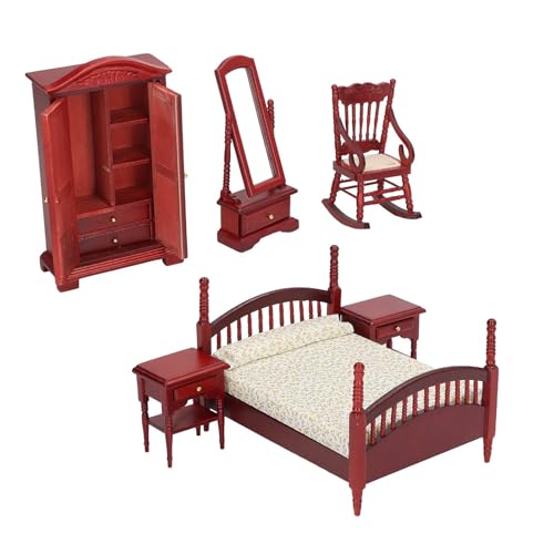 6PCS Retro Dollhouses Schlafzimmermöbel Set Schrank Holzminiaturen Für 1/12 Skala Display von Zeiwohndc
