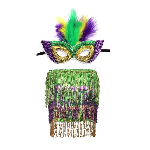 Zeiwohndc Elegantes 2-teiliges Karnevalskostüm Zubehör Set Mit Verstellbarer Maske Und Elastischem Taillenrock Festival Partyzubehör von Zeiwohndc