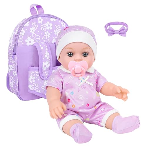 Zeiwohndc Realistische Babypuppen Wiedergeborene Spielzeug Mit Mode Jumpsuit Und Blumenmuster Rucksack Urgroßmutter Spielzeugpuppen Spielzeugpuppen von Zeiwohndc