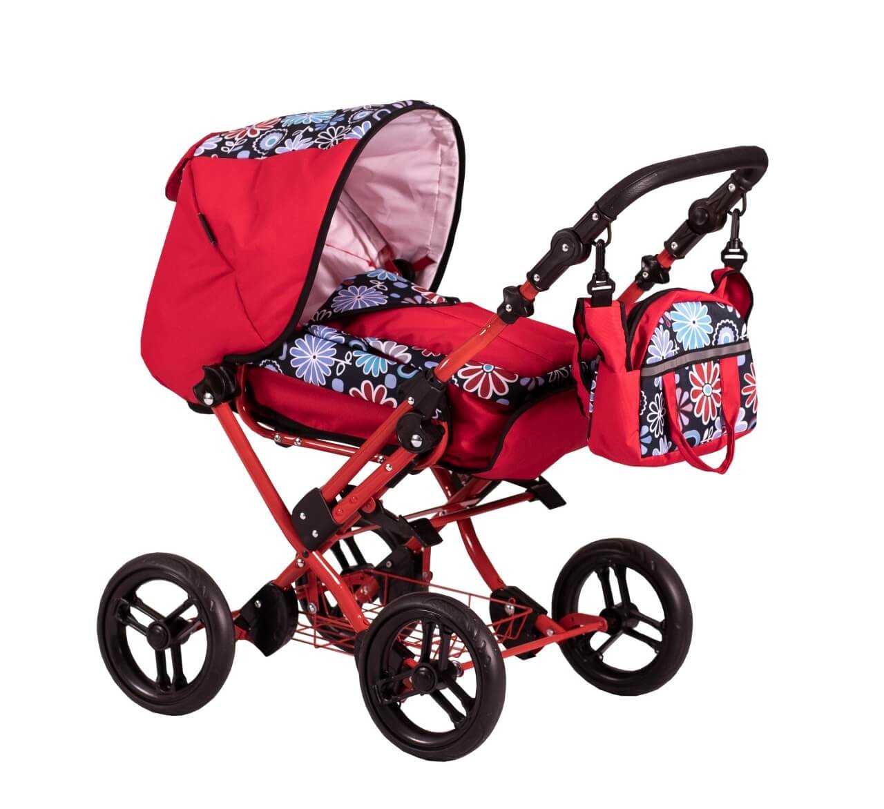 Kombi-Puppenwagen Zeki Elegance Dessin Flower Red von Zekiwa