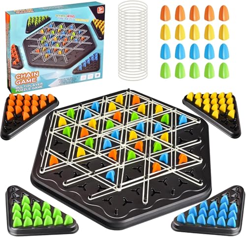 Triggle Spiel Gummibänder, Triggle Spiel, Kettendreieck Schachspiel,Brain Games Triggle, Interaktives Familienbrettspiel, Triggle-Gummibandspiel für Kinder und Erwachsene, 2 bis 4 Spieler von Zempertoopa