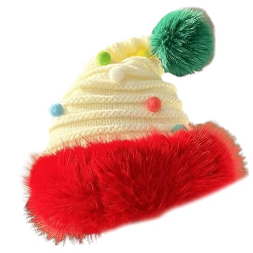 Zemusinet Weihnachtliche Kopfbedeckung, dicke Strickmütze für die Feiertage, bunte Outfits für Cosplay, Weihnachtsmann-Strickmütze von Zemusinet