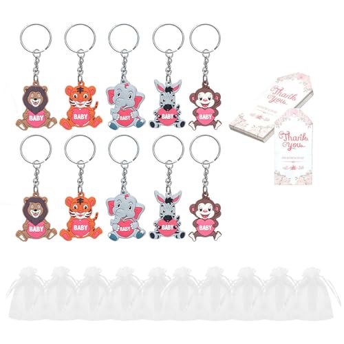 Zemusinet Zoos Tier-Schlüsselanhänger, Dschungeltier-Schlüsselanhänger, Babypartys, Partys, Gastgeschenk mit Organza-Beuteln für Gäste von Zemusinet