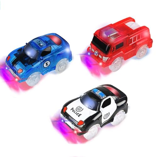 Glühen Tracks Autos-Spielzeugautos 3-Pack Tracks Autos mit 5 LED Blinklichten Magic Track Spielzeug, Zubehör kompatibel mit den meisten Tracks für Alter 3 4 5 6 7 Kinder von Zendstanding