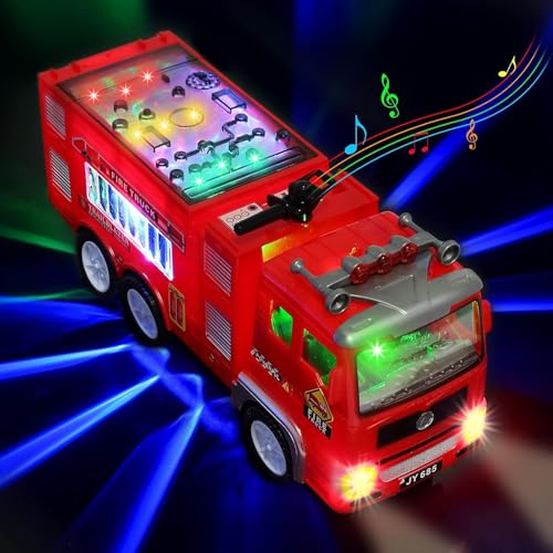 Zendstanding Feuerwehrauto Spielzeug Auto mit Sound und Licht, 4D LED Licht Feuerwehr Spielzeug, Groß Elektrisch Feuerwehrauto, Beleuchtete Spielzeugauto Geschenk für Kinder Jungs Mädchen von Zendstanding