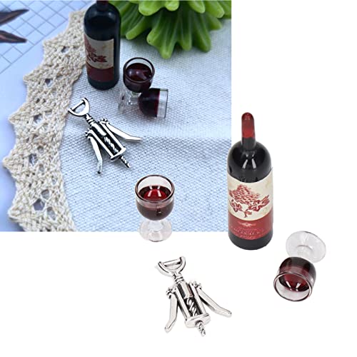 ZenithAur Mini-Puppenhaus-Dekoration, Puppenhaus, Miniatur-Weinflaschen, Maßstab 1:12, Rotwein-Set, Rotweinglas, Flaschenöffner von ZenithAur