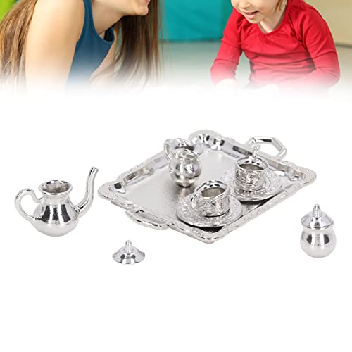 Zenithaur Miniature Metall Tee Set 1:12 Puppenhaus -Tee -Set lebensechter Mini -Tee -Tassen -Tablett -Kit für Puppenhaus Miniaturzubehör Dekor von ZenithAur