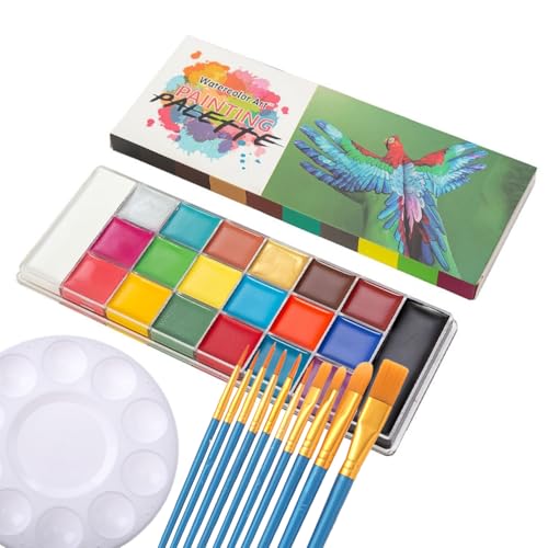 Bodypainting Farben Set,20 Wasserlösliche gesichtsfarben kinderschminken Mit 10 Pinseln,Körperfarbe,Body Painting Farben Set für Halloween/Karneval/Weihnachten/Ostern/Colsplay Makeup Body von ZenithFast