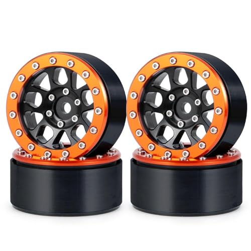 ZenithRide 1,9 Zoll Aluminium Beadlock Wheel Felgen Hub kompatibel mit 1 10 Skala RC Crawler Car Upgrade -Teile für Off -Straßenmodellfahrzeuge(Orange Black 4Pcs) von ZenithRide