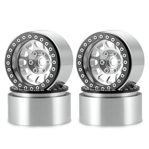 ZenithRide 1,9 Zoll Aluminium Beadlock Wheel Rims Deep Dish Negative Offset 10 mm kompatibel mit 1 10 RC -Autoteilen für 90046 Modell(Silver 4Pcs) von ZenithRide