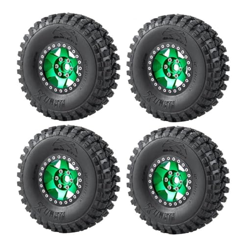 ZenithRide 1,9 -Zoll -Perldlock -Aluminium -Radränder mit 106 -mm -Gummireifen, die mit 1 10 -Skala -RC -Crawler -Autoteilen kompatibel sind(Green Set) von ZenithRide