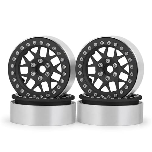 ZenithRide 2,2 Zoll Aluminium Beadlock Wheel Rims 25mm Hubs kompatibel mit 1 10 -Skala RC Rock Crawler Car Model Teile für Wraith -Stil Fahrzeuge(Black 4Pcs) von ZenithRide