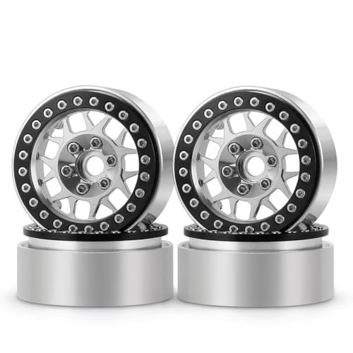 ZenithRide 2,2 Zoll Aluminium Beadlock Wheel Rims 25mm Hubs kompatibel mit 1 10 -Skala RC Rock Crawler Car Model Teile für Wraith -Stil Fahrzeuge(Silver Black 4Pcs) von ZenithRide