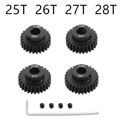 ZenithRide 4pcs 0,6 m 5 mm 17T 18T 20T 21T 23T 24T 25T 26T 27T 28T -Ritzer Zahnradmotor -Getriebe -Set kompatibel mit 1 10 Skala RC -Autokuste -Teilen Zubehör(25T 26T 27T 28T) von ZenithRide