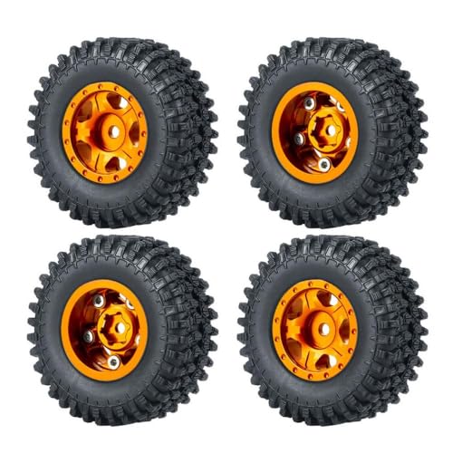 ZenithRide 4pcs 1,0 Zoll Metall Beadlock Wheel Rims mit weichen Gummireifen 50 mm 54 mm kompatibel mit 1 24 -Skala -RC -Crawler -Autos wie SCX24 90081 Modellzubehör Teile(50mm Orange Set-A) von ZenithRide
