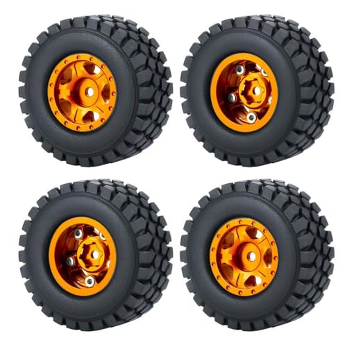 ZenithRide 4pcs 1,0 Zoll Metall Beadlock Wheel Rims mit weichen Gummireifen 50 mm 54 mm kompatibel mit 1 24 -Skala -RC -Crawler -Autos wie SCX24 90081 Modellzubehör Teile(50mm Orange Set-B) von ZenithRide