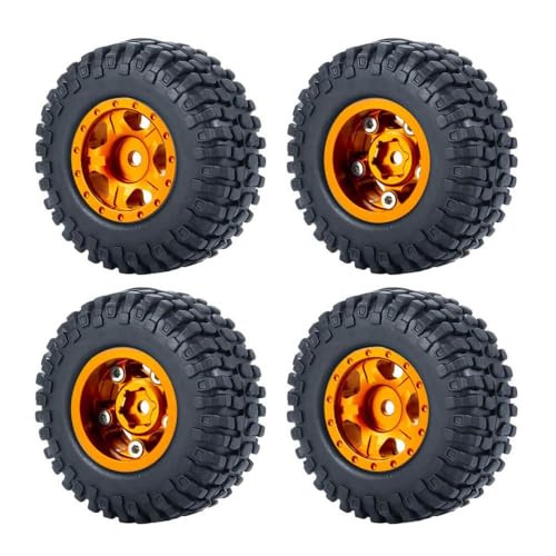 ZenithRide 4pcs 1,0 Zoll Metall Beadlock Wheel Rims mit weichen Gummireifen 50 mm 54 mm kompatibel mit 1 24 -Skala -RC -Crawler -Autos wie SCX24 90081 Modellzubehör Teile(50mm Orange Set-C) von ZenithRide