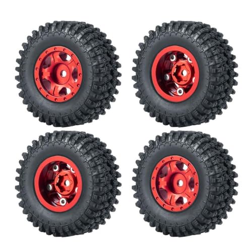 ZenithRide 4pcs 1,0 Zoll Metall Beadlock Wheel Rims mit weichen Gummireifen 50 mm 54 mm kompatibel mit 1 24 -Skala -RC -Crawler -Autos wie SCX24 90081 Modellzubehör Teile(50mm Red Set-A) von ZenithRide