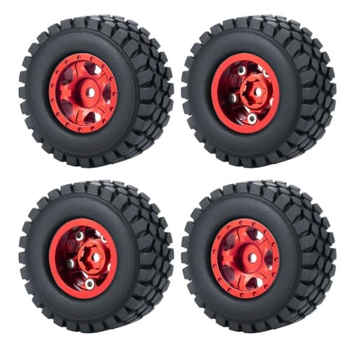 ZenithRide 4pcs 1,0 Zoll Metall Beadlock Wheel Rims mit weichen Gummireifen 50 mm 54 mm kompatibel mit 1 24 -Skala -RC -Crawler -Autos wie SCX24 90081 Modellzubehör Teile(50mm Red Set-B) von ZenithRide