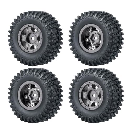 ZenithRide 4pcs 1,0 Zoll Metall Beadlock Wheel Rims mit weichen Gummireifen 50 mm 54 mm kompatibel mit 1 24 -Skala -RC -Crawler -Autos wie SCX24 90081 Modellzubehör Teile(50mm Titanium Set-A) von ZenithRide
