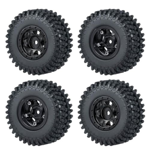 ZenithRide 4pcs 1,0 Zoll Metall Beadlock Wheel Rims mit weichen Gummireifen 50 mm 54 mm kompatibel mit 1 24 -Skala -RC -Crawler -Autos wie SCX24 90081 Modellzubehör Teile(54mm Black Set-A) von ZenithRide