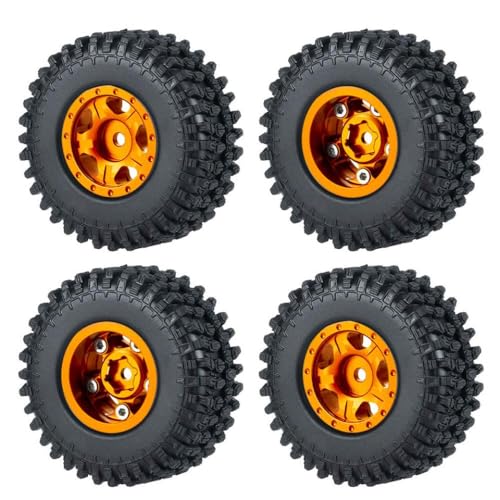 ZenithRide 4pcs 1,0 Zoll Metall Beadlock Wheel Rims mit weichen Gummireifen 50 mm 54 mm kompatibel mit 1 24 -Skala -RC -Crawler -Autos wie SCX24 90081 Modellzubehör Teile(54mm Orange Set-A) von ZenithRide